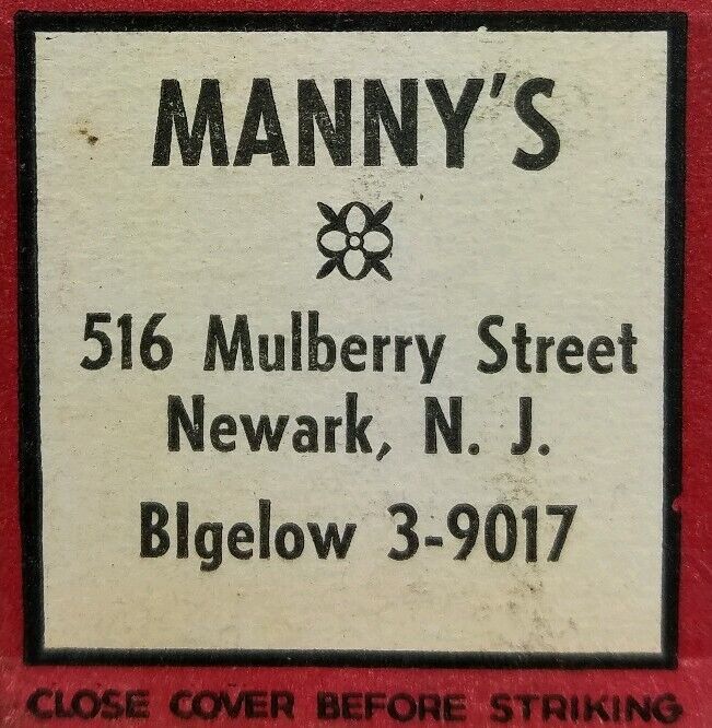 Vintage Matchbook cover Manny\'s good food and drink Newark New Jersey lion a