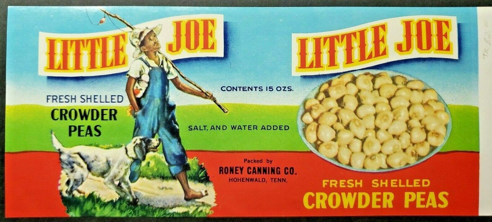 Vintage Little Joe Fresh Crowder Peas, Roney Canning Co 1940s Can Label Z2
