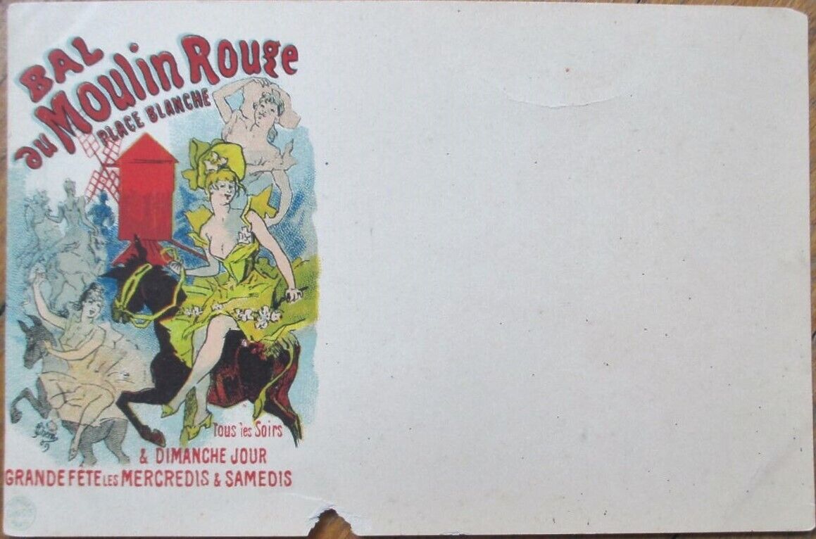Jules Cheret Artist Signed 1902 Advertising Postcard, Bal au Moulin Rouge, Paris