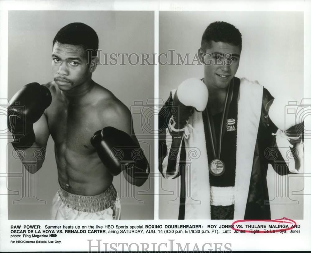 Press Photo Boxers Roy Jones and Oscar De La Hoya on HBO Sports Special