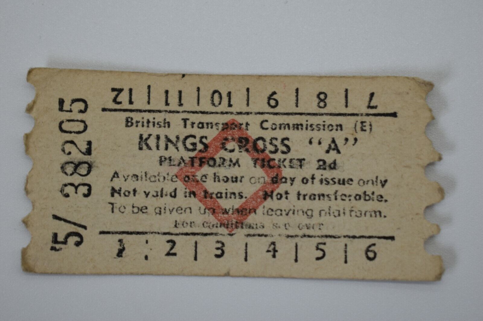 BTC British Railway (E) Platform Ticket No 38205 KINGS CROSS \