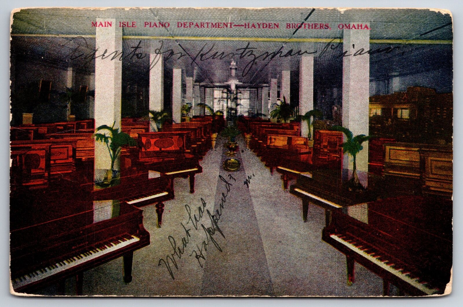 Omaha Nebraska~Hayden Brothers Department Store Interior~Main Isle Piano~1911