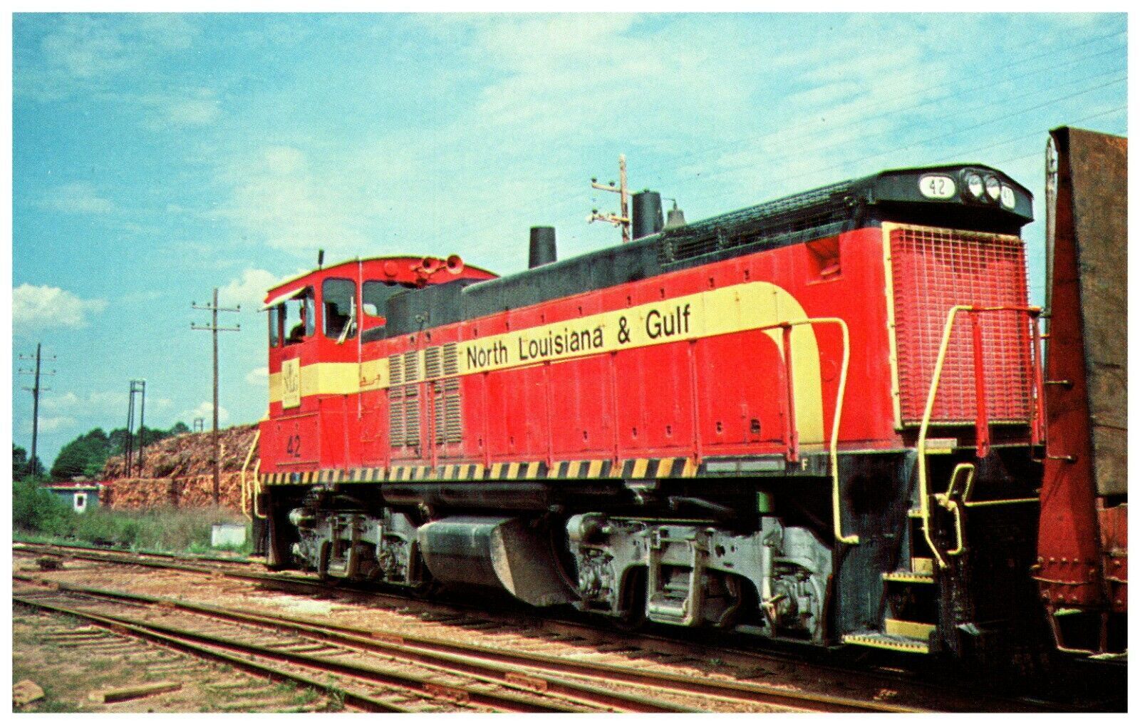 Postcard North Louisiana & Gulf Railroad MP-15 #42 Diesel Train Plant Hodge LA