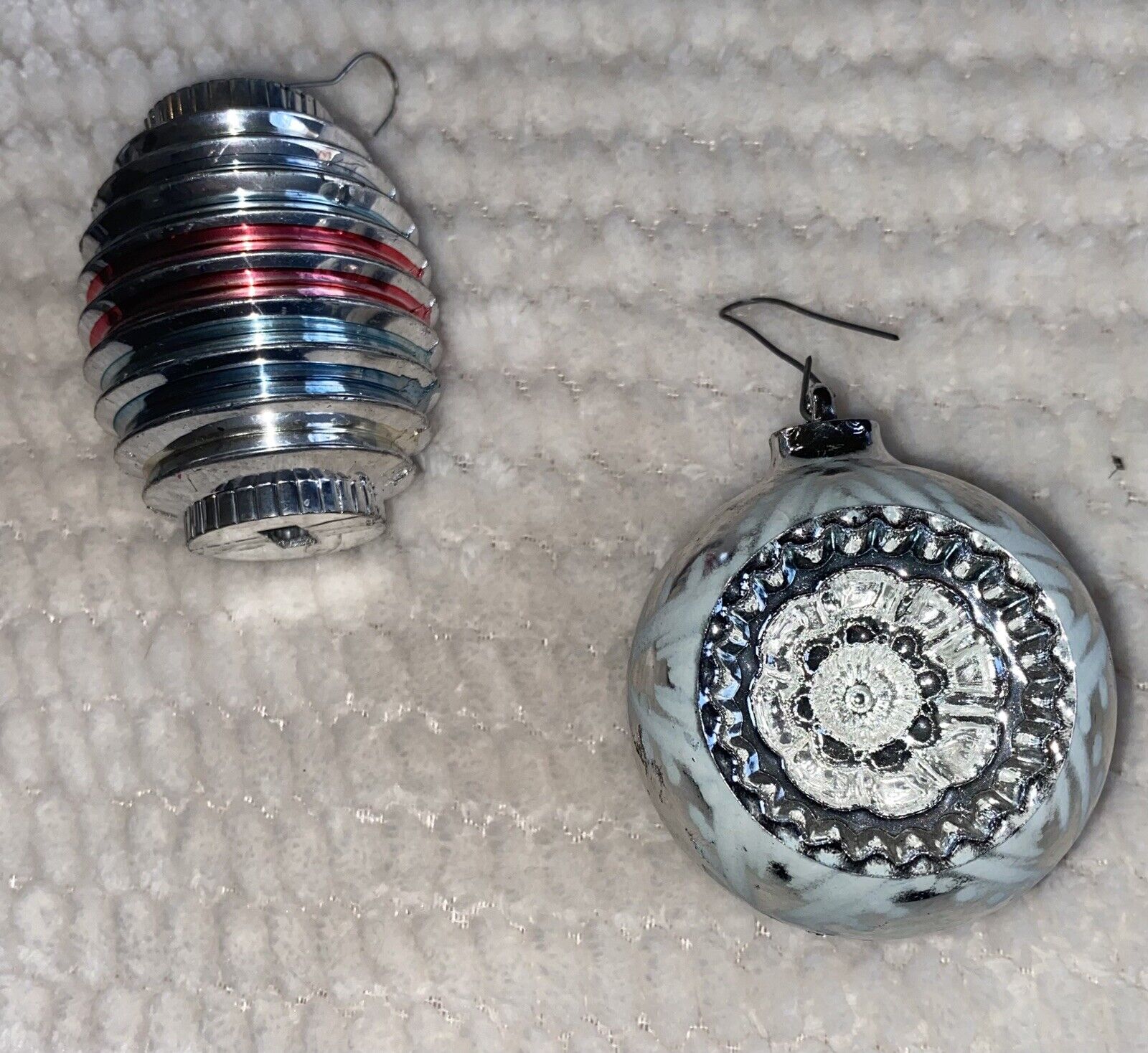 Vintage Unbreakable Plastic Christmas Ornaments Magic Lantern Indent Silver MCM