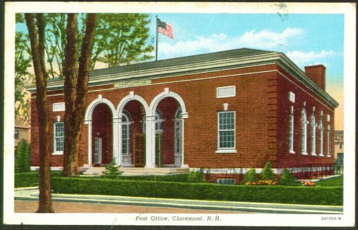 United States Post Office at Claremont NH postcard 1946