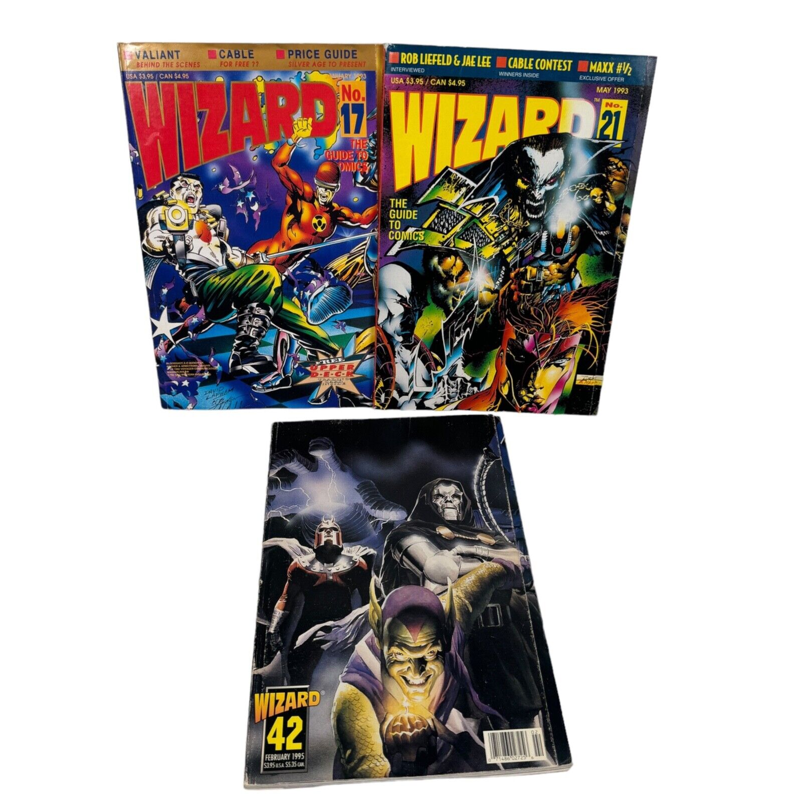 Lot of 3 Vintage 90\'s Wizard Comics Magazines with Posters Number 17, 21 and 42