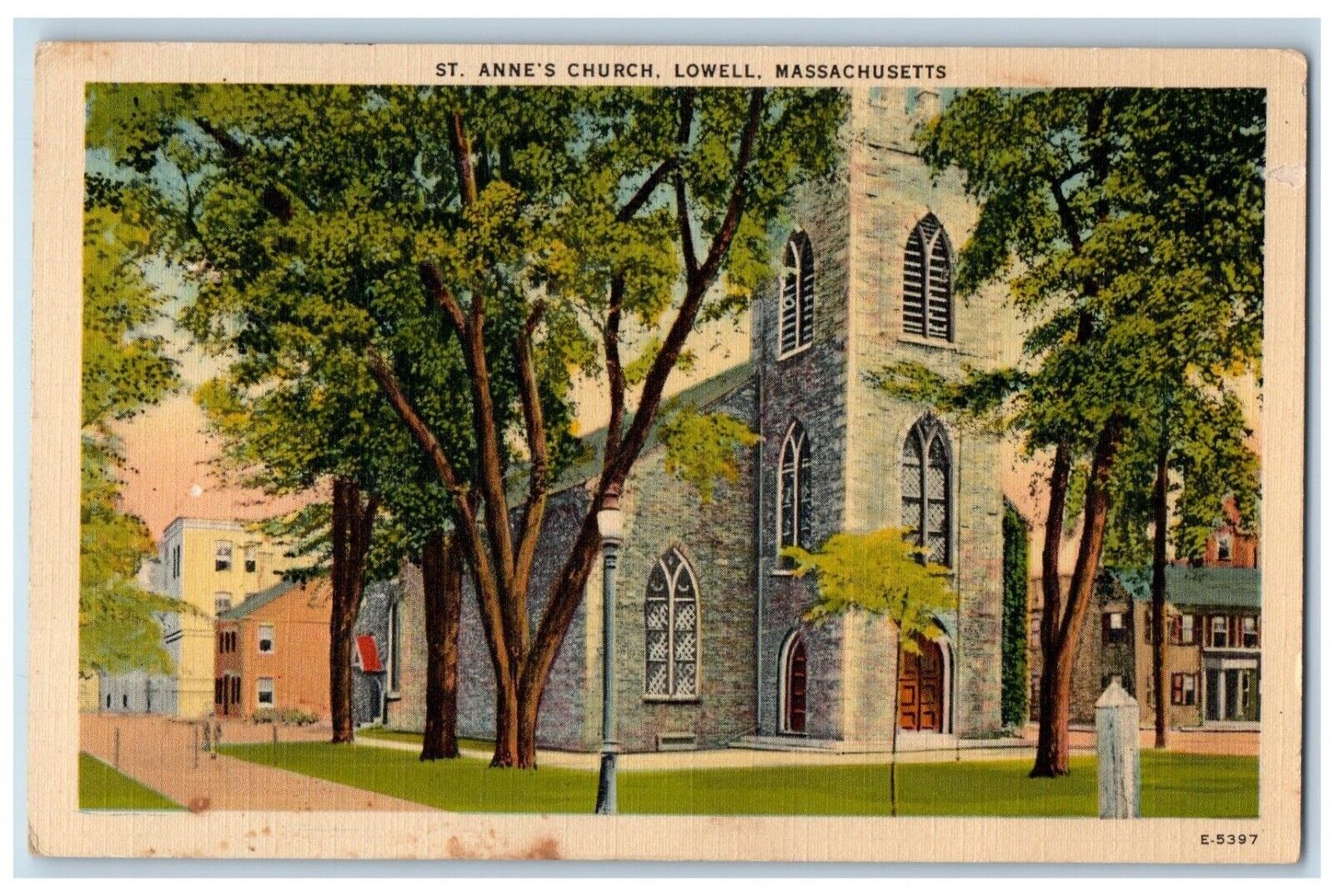c1910\'s St. Anne\'s Church Street View Lowell Massachusetts MA Antique Postcard