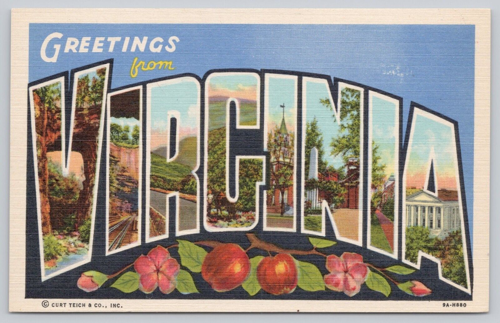 Postcard Greetings from Virginia Large Letter Linen Curt Teich
