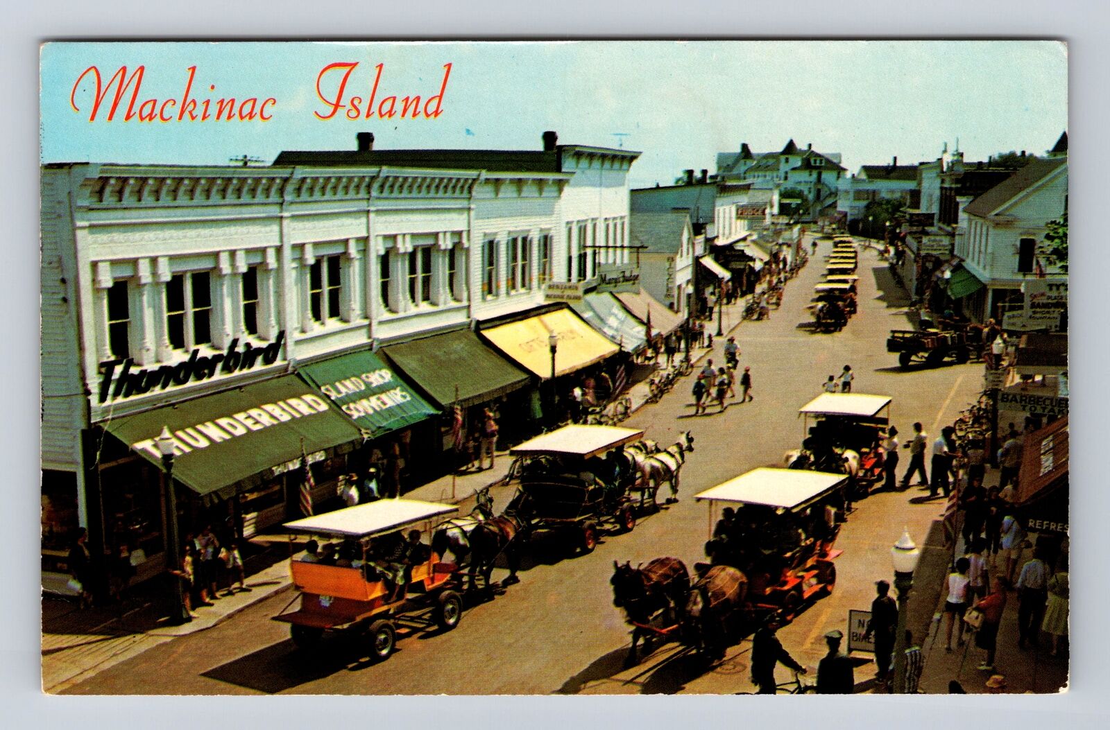 Mackinac Island MI-Michigan, Carriages on Main Street, Antique Vintage Postcard