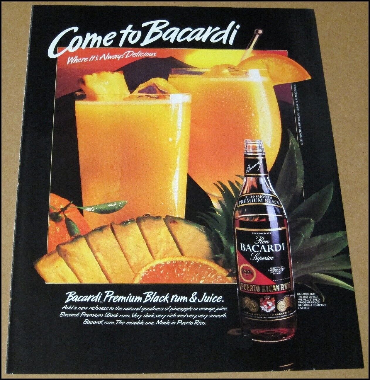 1988 Bacardi Premium Black Rum Print Ad Advertisement Vintage 8\