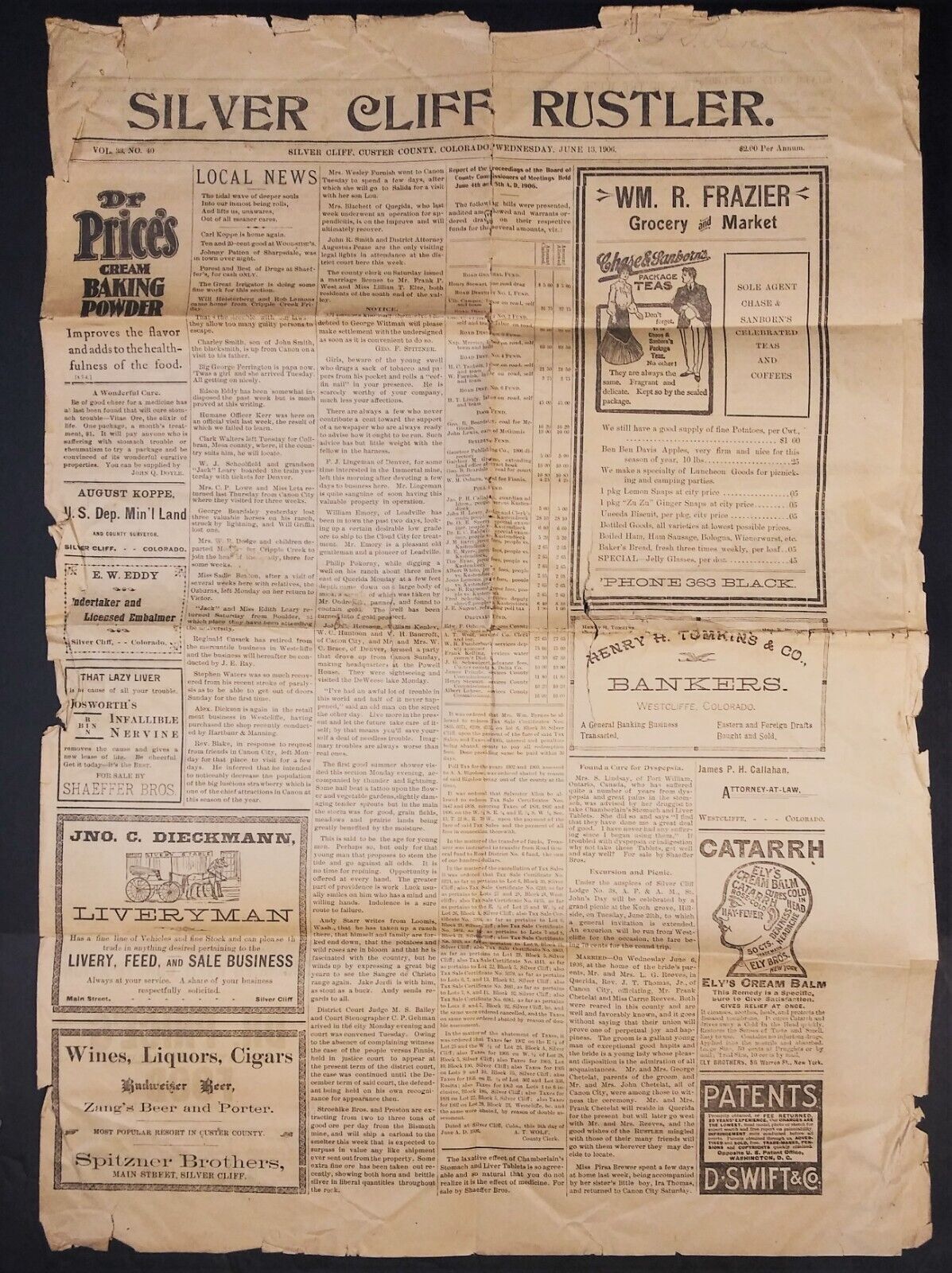 Rare antiquarian newspaper SILVER CLIFF RUSTLER Custer County Colorado 1906 west