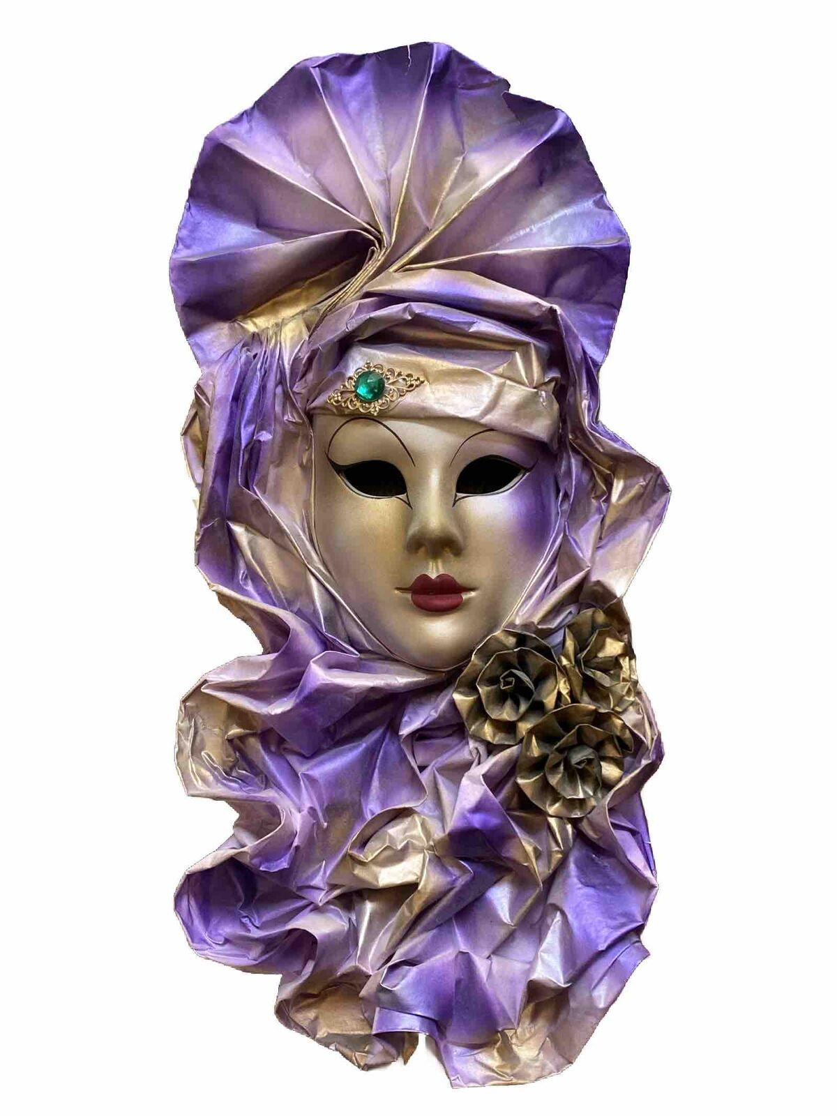 Vintage Italian Paper Mache Hand Crafted Wall Hanging Face Mask Italy Amethyst