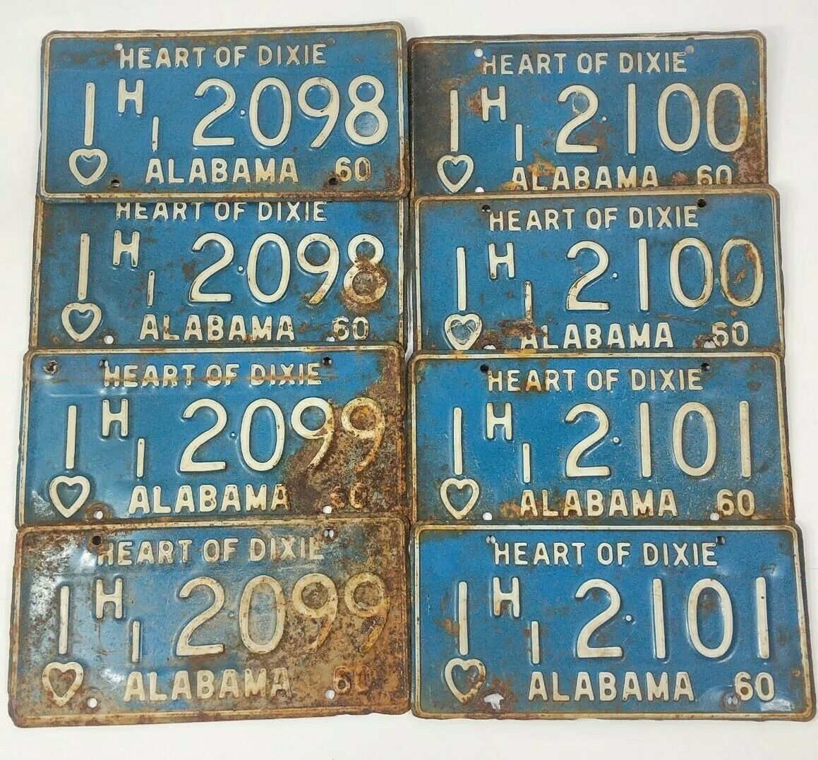 VTG Alabama 1960 License Plate, Tag, 4 Consecutive Sets RARE MANCAVE DECOR