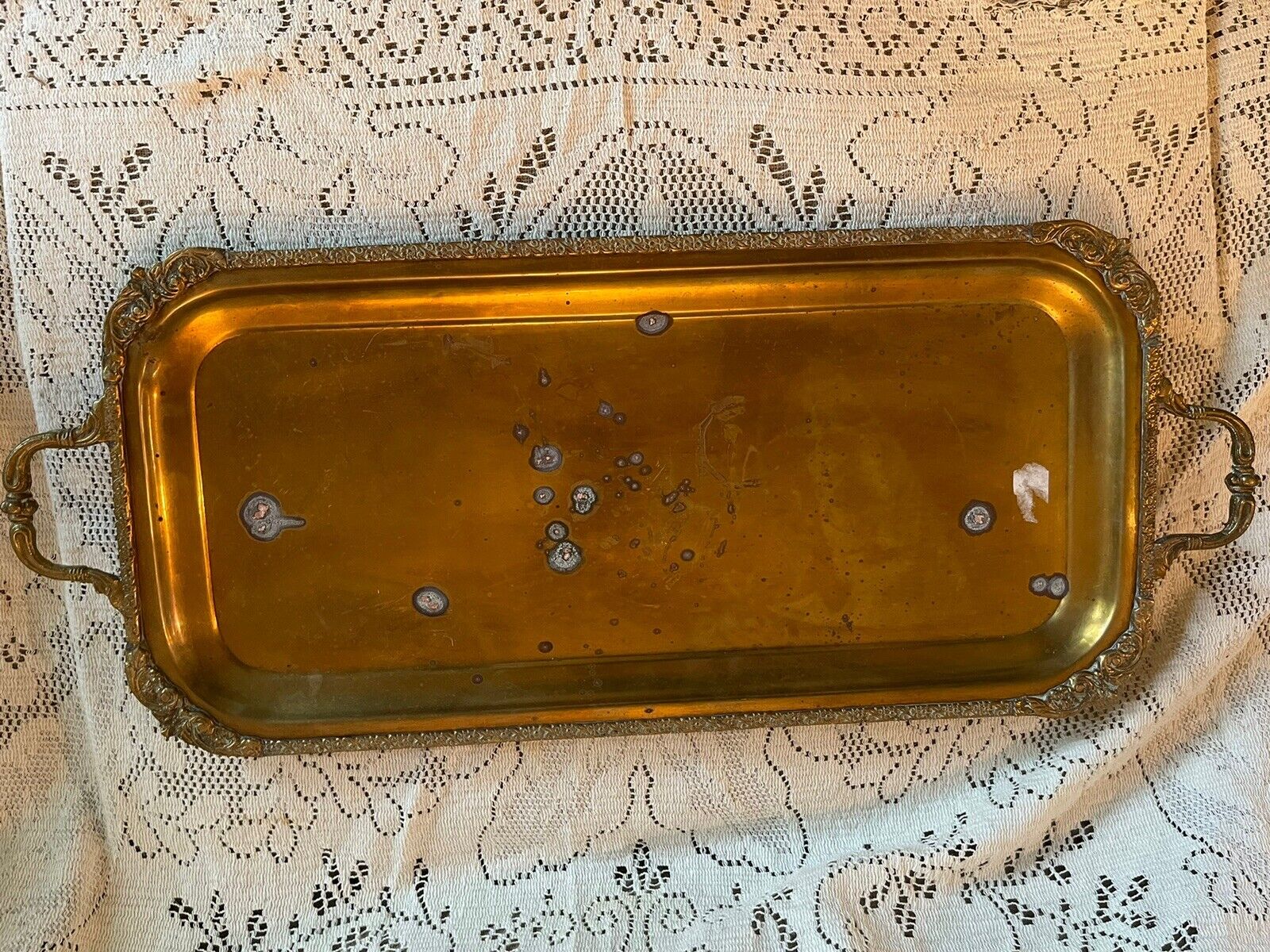 Beautiful brass tray Vintage With Detailed Handles