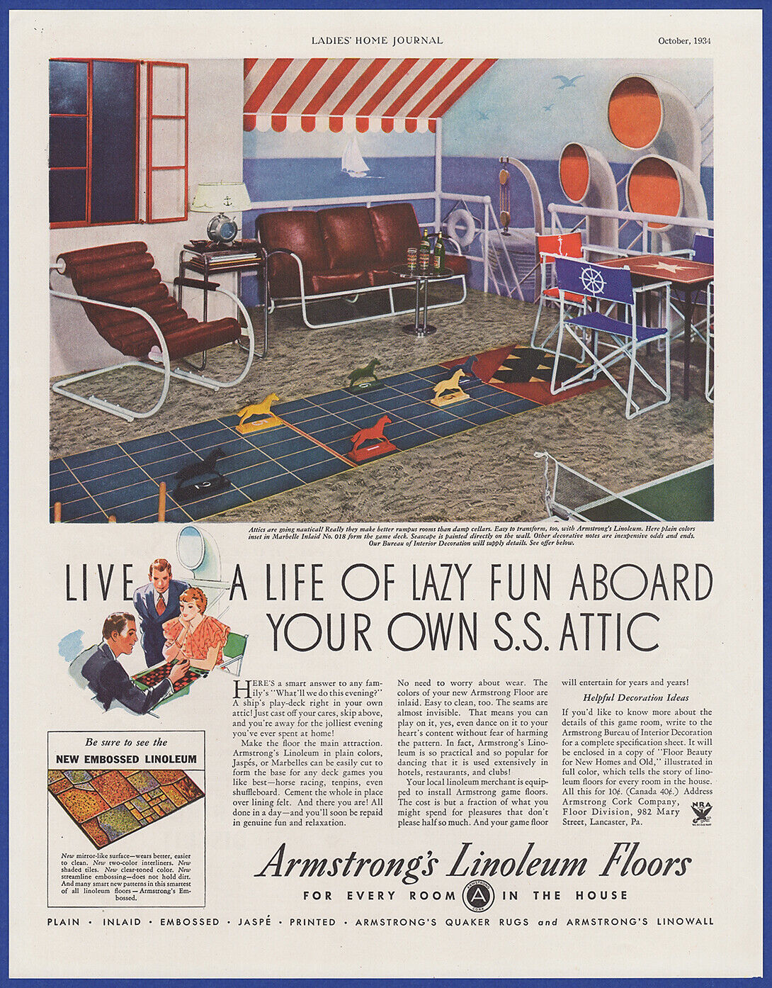 Vintage 1934 ARMSTRONG\'S Linoleum Floors Antique Flooring Decor 1930\'s Print Ad