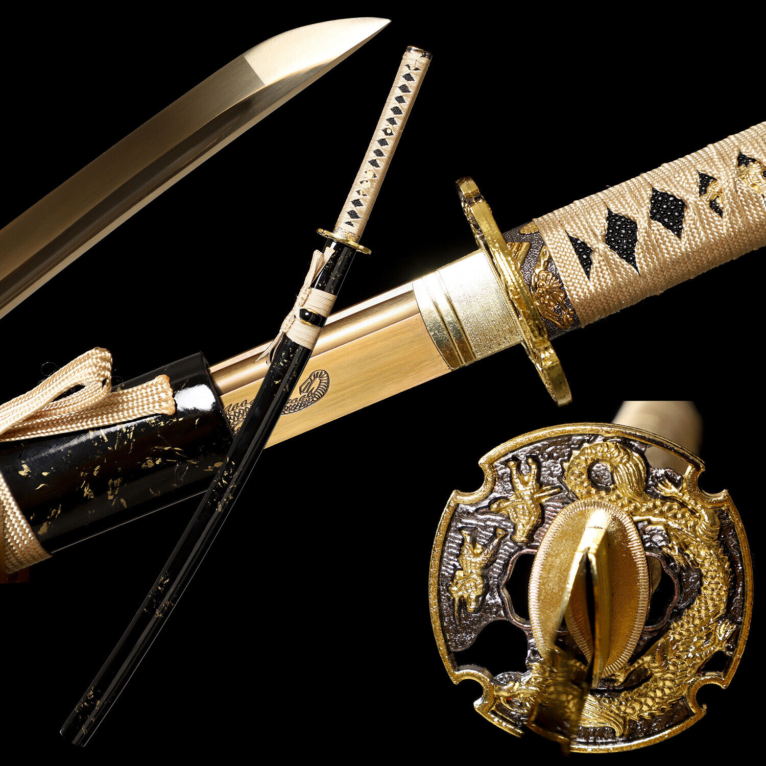Japanese DRAGON Samurai KATANA Sword FULL TANG Sharp Blade 1095 Carbon Steel