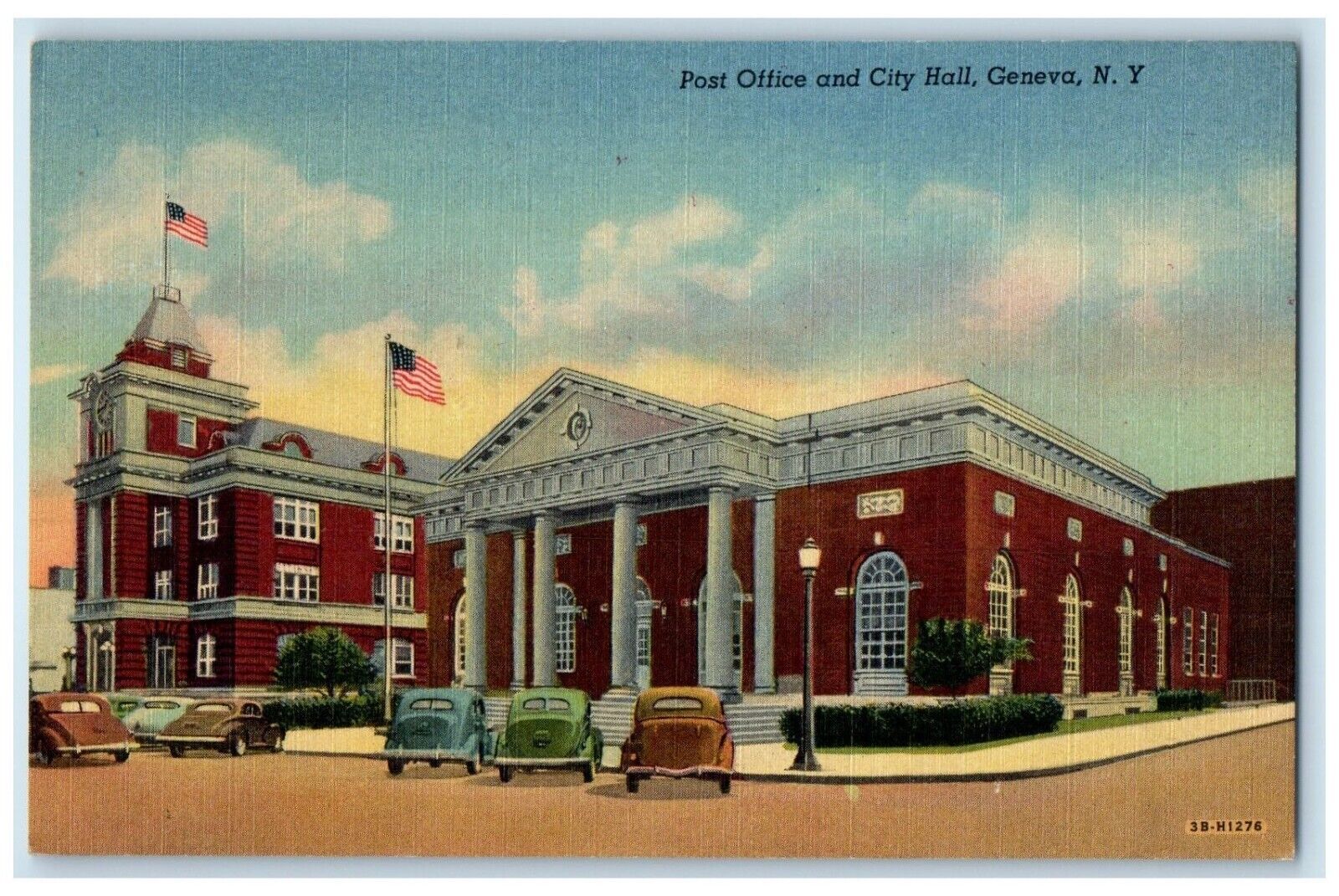 c1940 Post Office City Hall Exterior Building Geneva New York Vintage Postcard