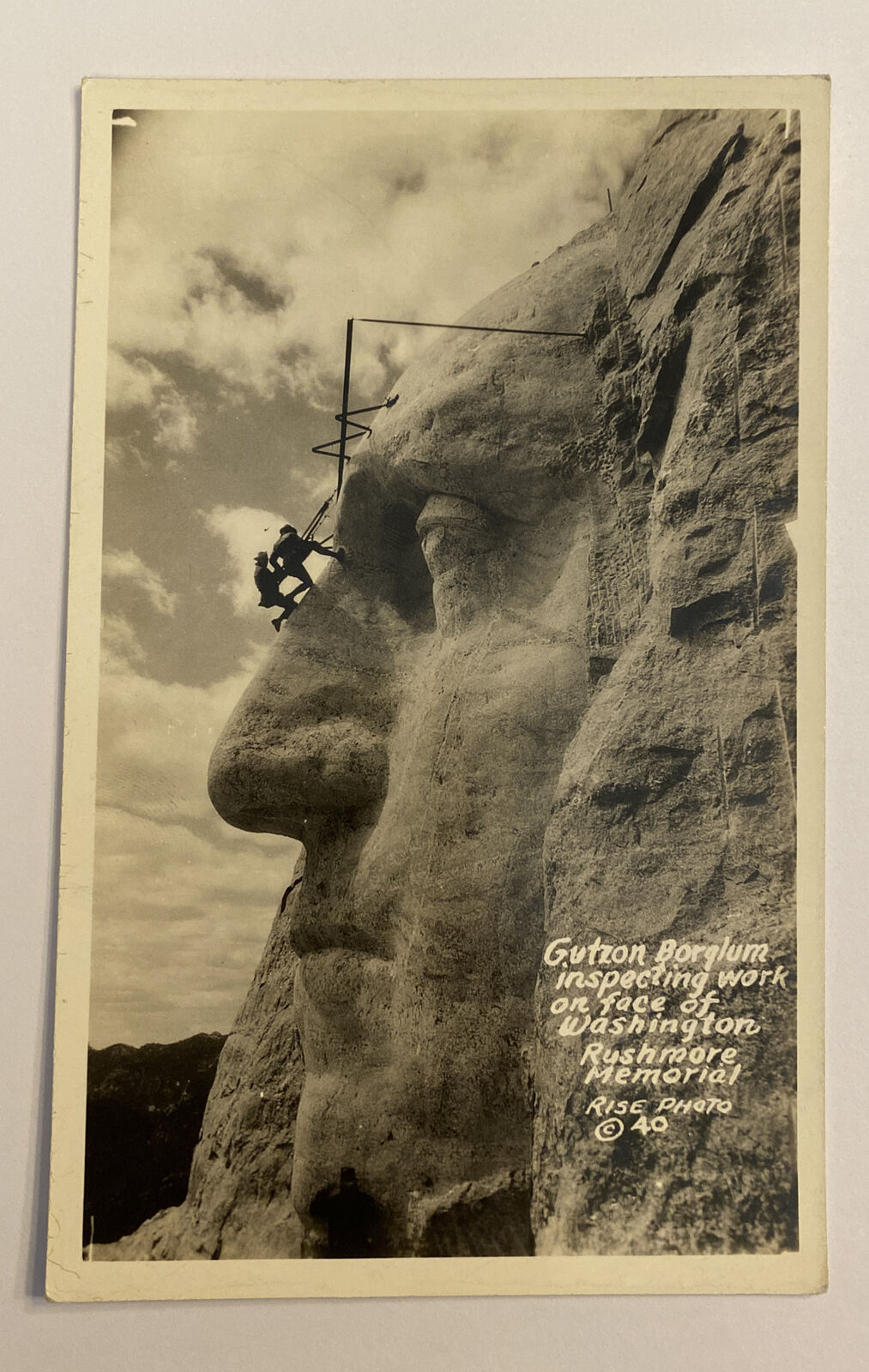 Vintage Postcard RPPC Gutzon Borglum Inspecting Work on Mount Rushmore Memorial