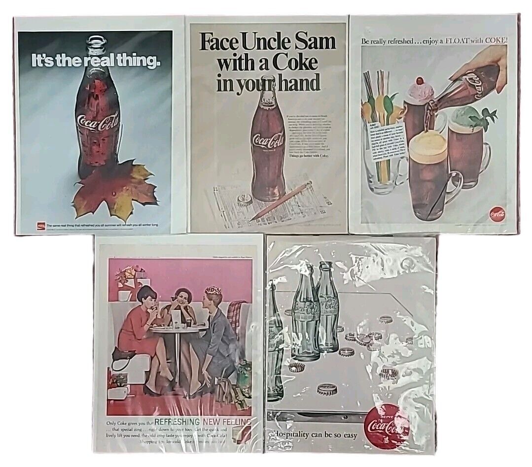 Vintage Coca Cola Print Ads Lot Of 5 50s-70s 14x11