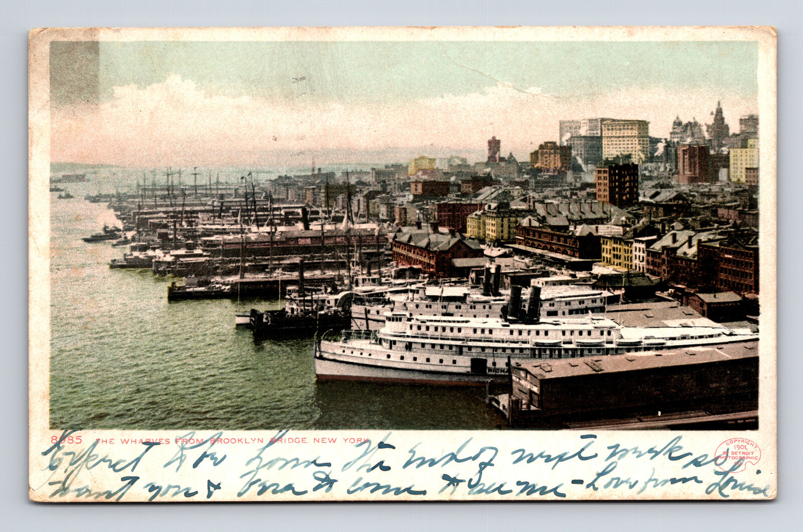 1901 Wharves from Brooklyn Bridge New York NY Detroit Photographic Postcard