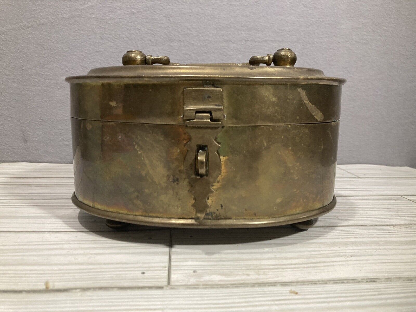 Vtg Solid Brass Hinged Trinket Box With Latch 8x4x4 Treasure Box Aged Patina