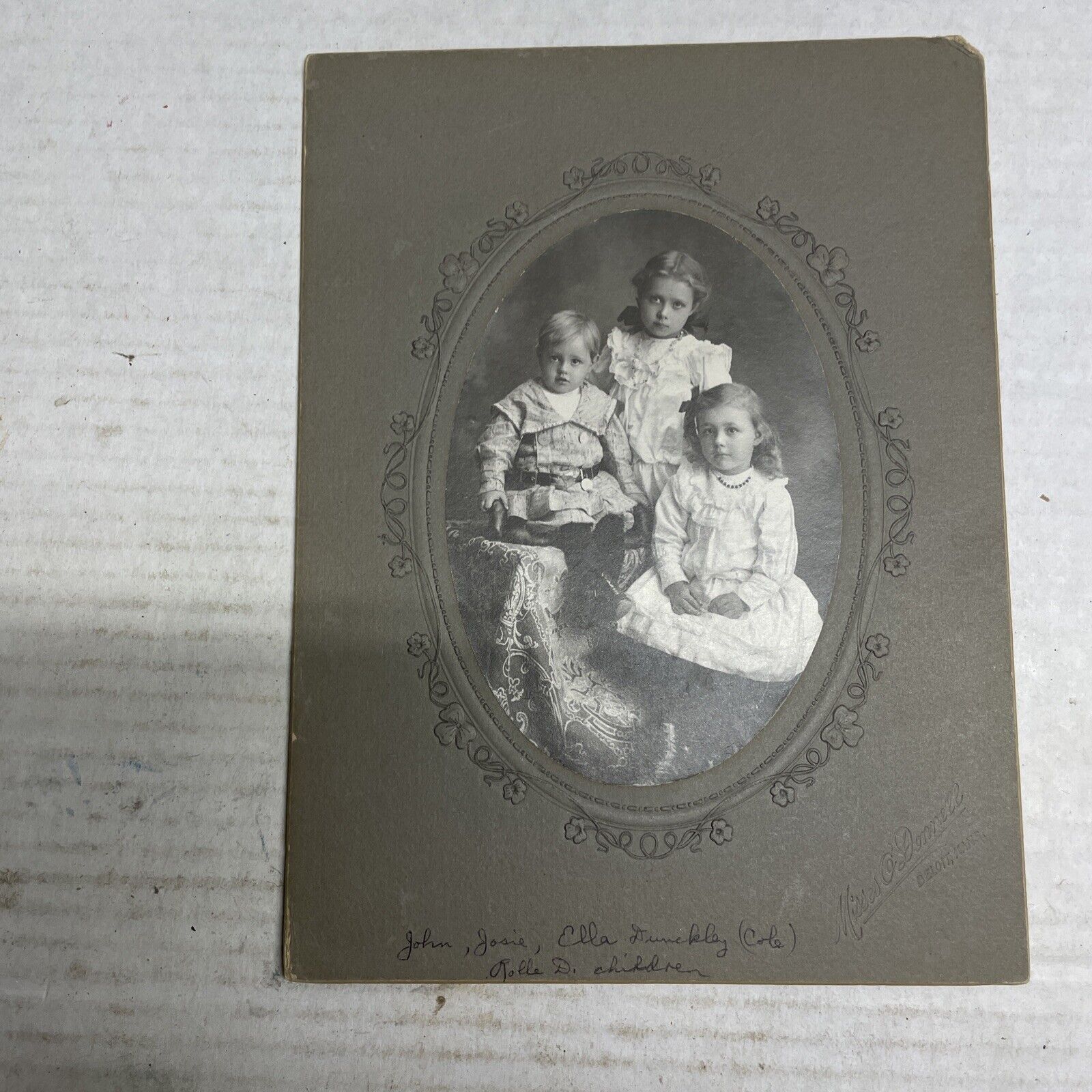 Antique Circa 1900s Cabinet Card Three  Adorable Little Kids