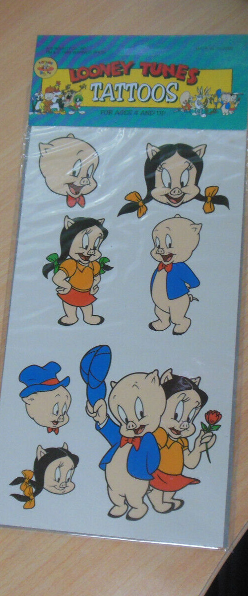Vintage Looney Tunes Tattoos 1994 Porky Pig, Petuni Easily Removable Ages 4 & Up