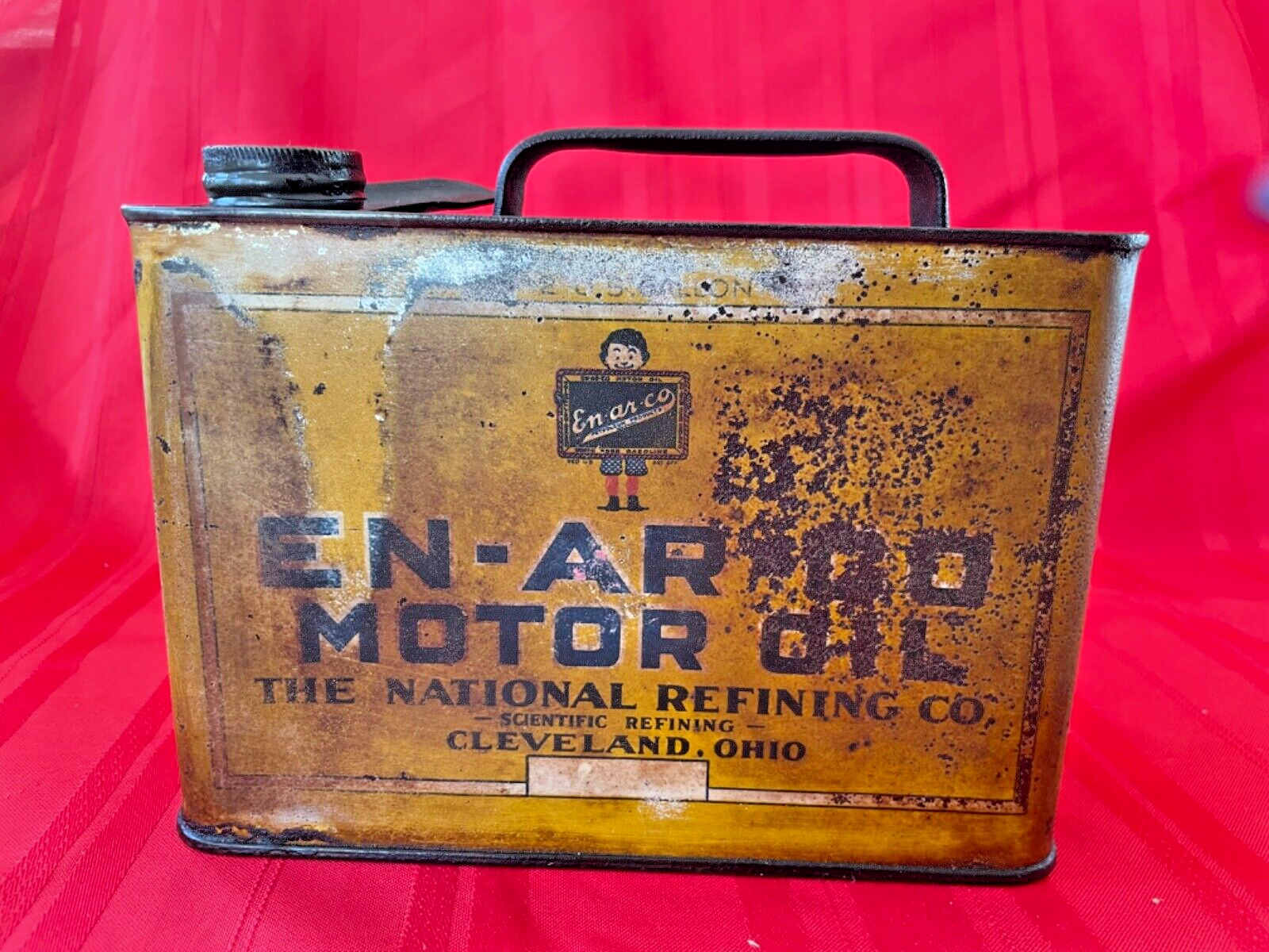 Vintage Original Gas Station April 1917 En-Ar-Co Enarco Motor Oil 1/2 Gallon Can