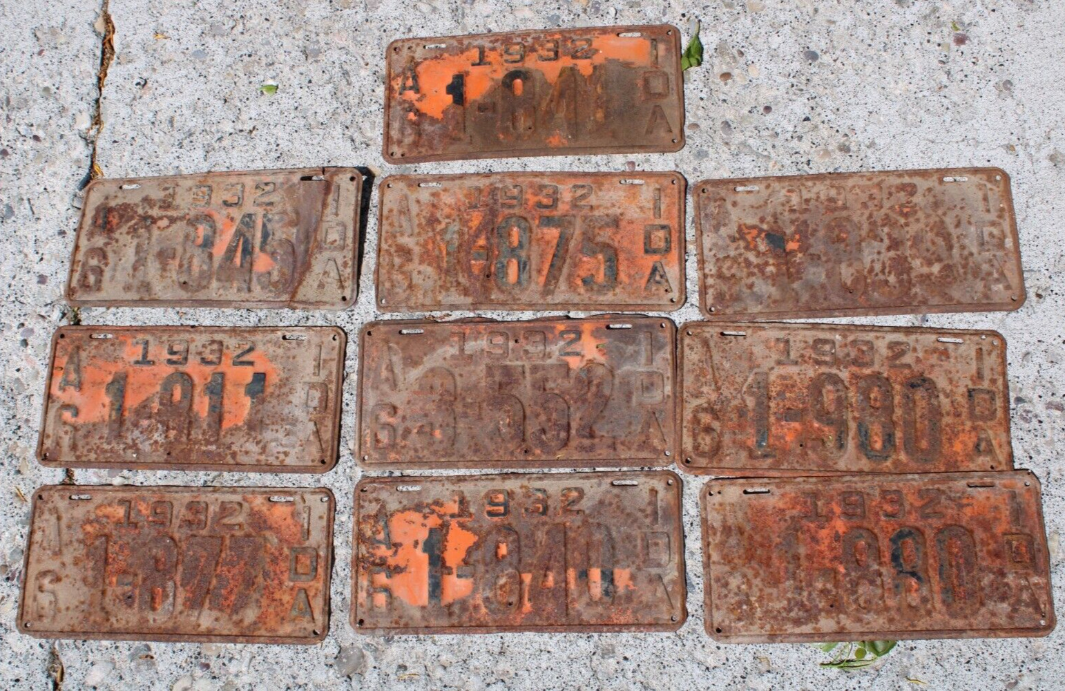 Lot of 10 Old Antique Vintage Idaho License Plates - 1932