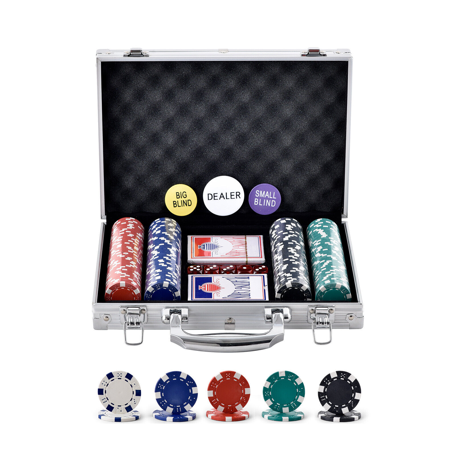 VEVOR 200-Piece Poker Chip Set with Aluminum Case Cards 11.5 Gram Casino Chips