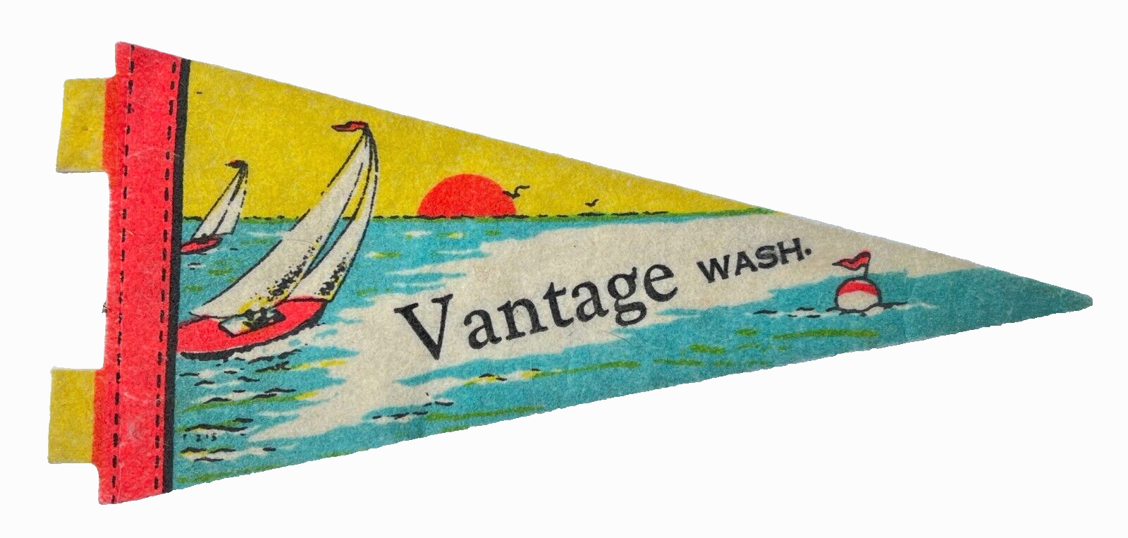 Vintage VANTAGE WA Wash. Washington Red Yellow Blue Sail Ocean Sunset Pennant