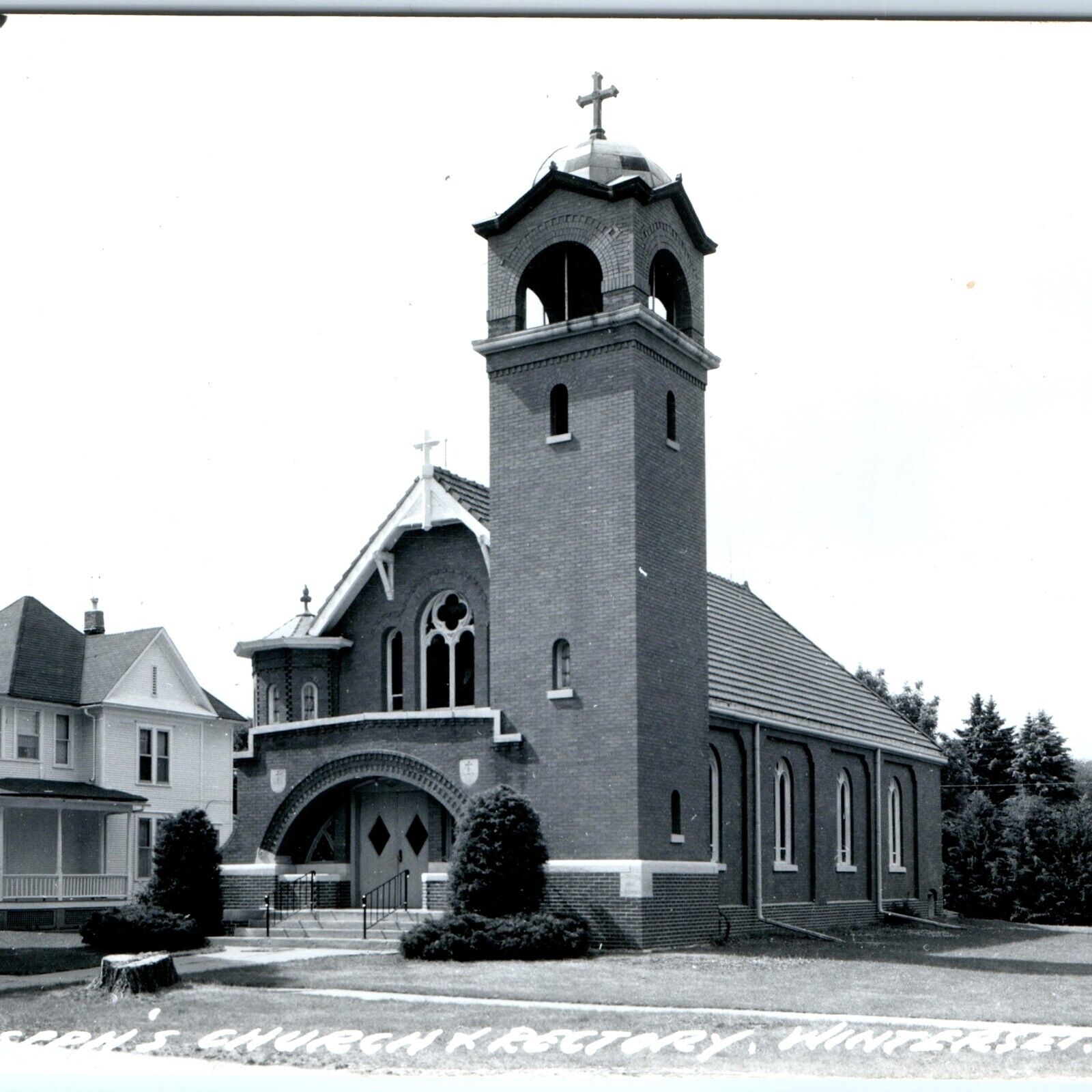 c1950s Winterset, IA RPPC St Joseph\'s Church Rectory Real Photo Postcard A104