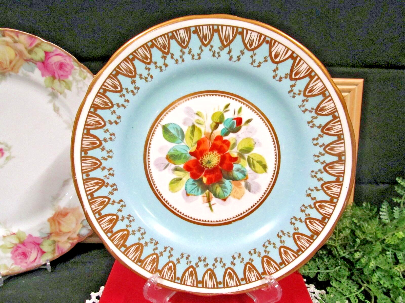 Minton 1850s  Antique porcelain cabinet plate hand painted floral pattern