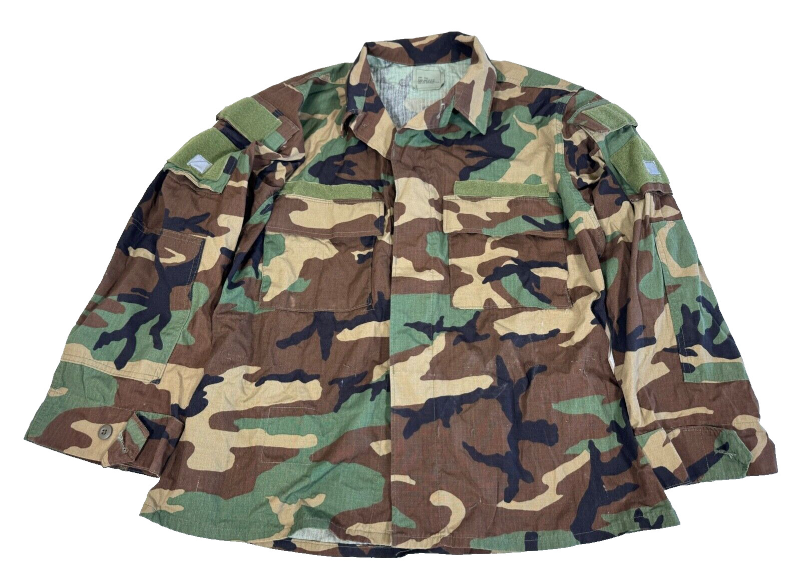 US Military SOF Raid Modified Woodland Camo Jacket Shirt w/ IR Tabs Large Short