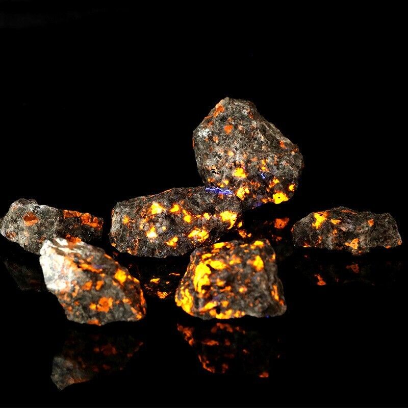 6 PCS Rough Yooperlite UV Fluorescent Emberlite Glowing Fire Rocks Chunks Stone