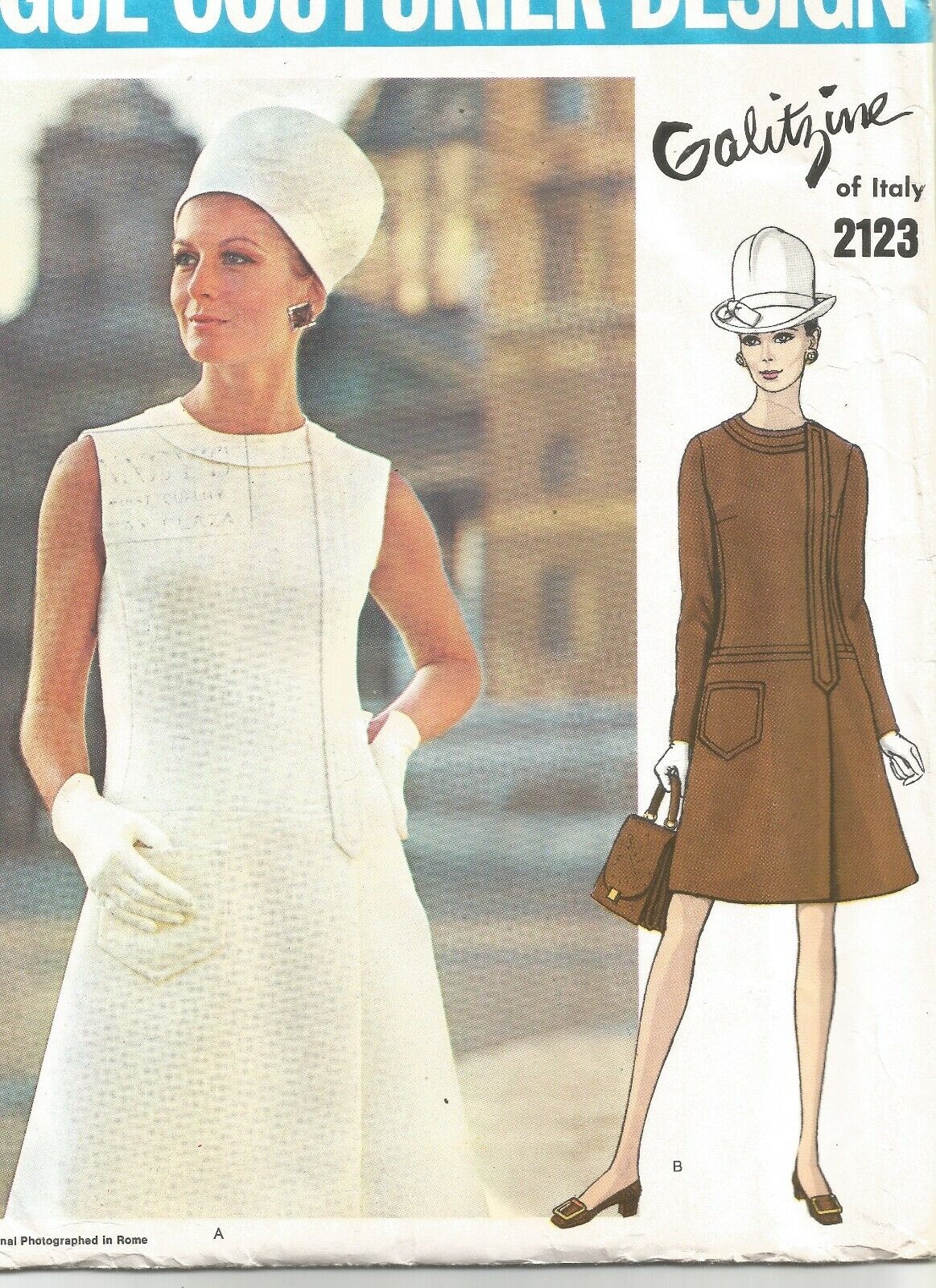 2123 Sewing Pattern Vogue Galitzine UNCUT Semi Fitted Dress Sz 12 Galitzine Vtg