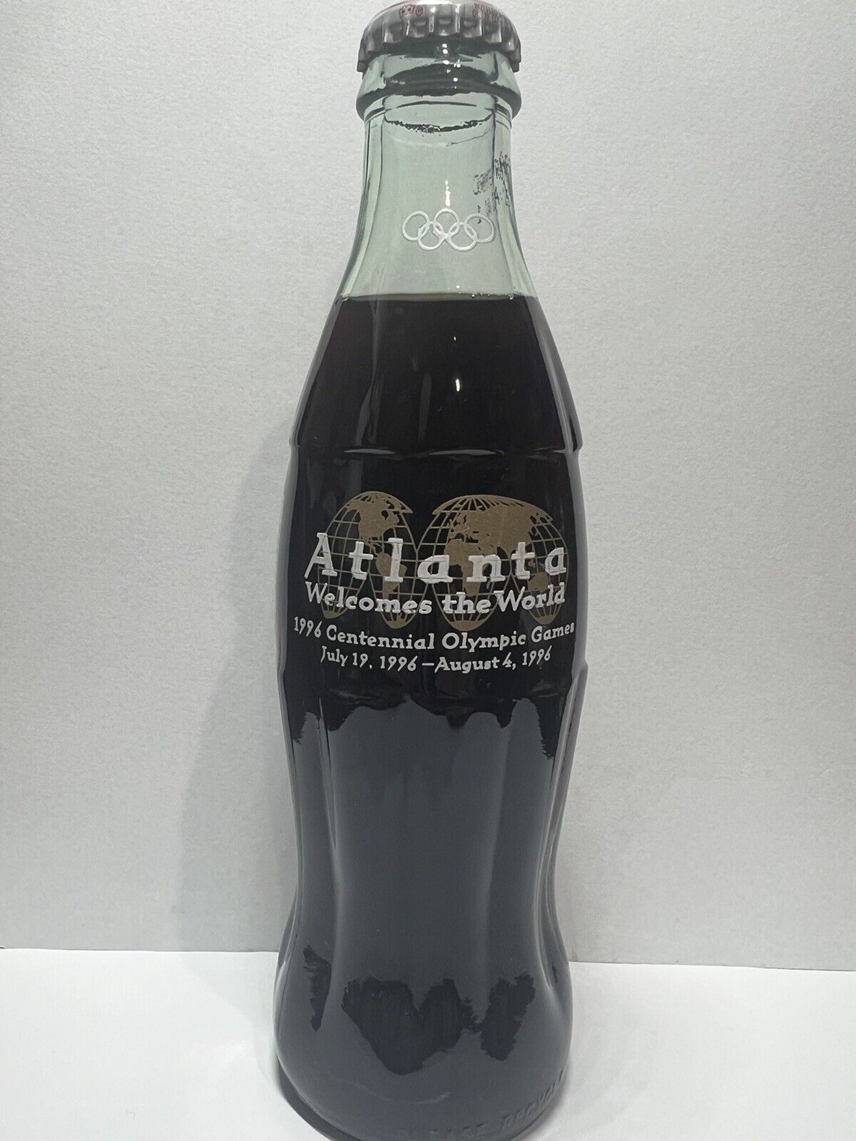 Vintage Coca Cola Atlanta, Georgia Olympics Collectors 10 Oz Glass Bottle Sealed