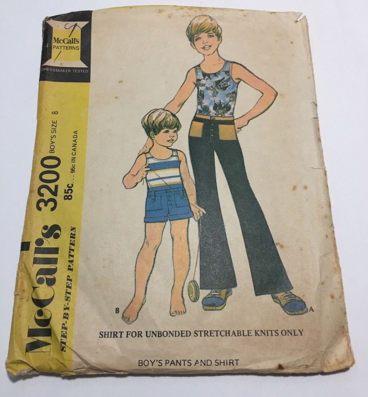 Vintage 1970s McCall's pattern 3200 boys' shirt pants shorts, size 8, cut