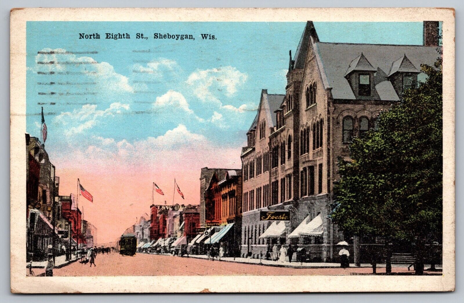 North Eighth St. Sheboygan Wisconsin Street Car-c1922 Antique Postcard