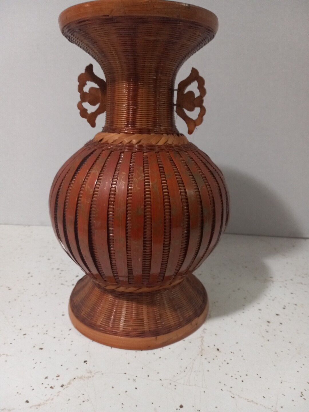 Vintage Bamboo Weave Vase Basket Wickerwork Traditional Handicraft H.9 \