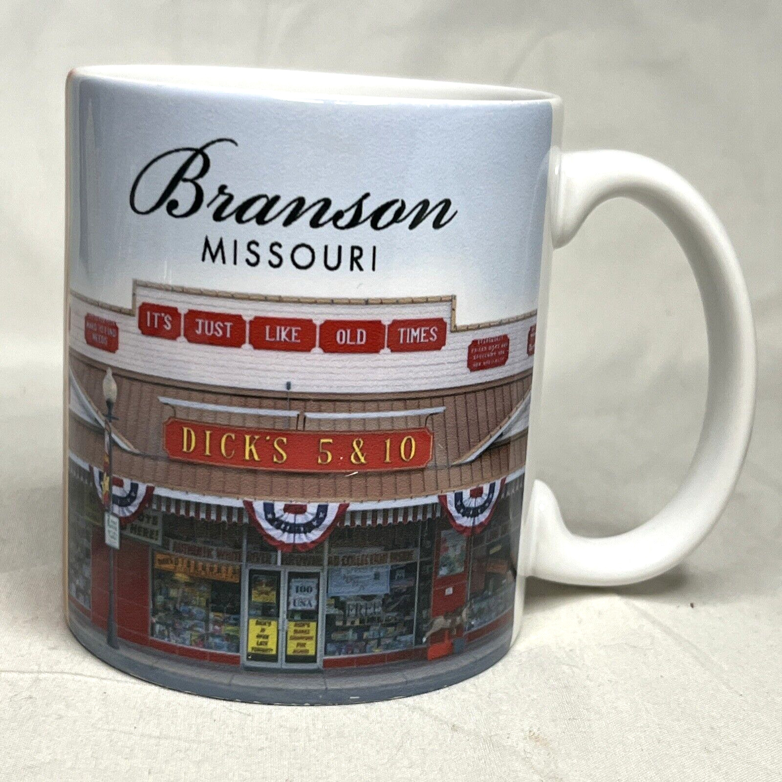 Branson Missouri Mug Dick’s 5 & 10 Storefront Travel Americana Ceramic 12 Oz