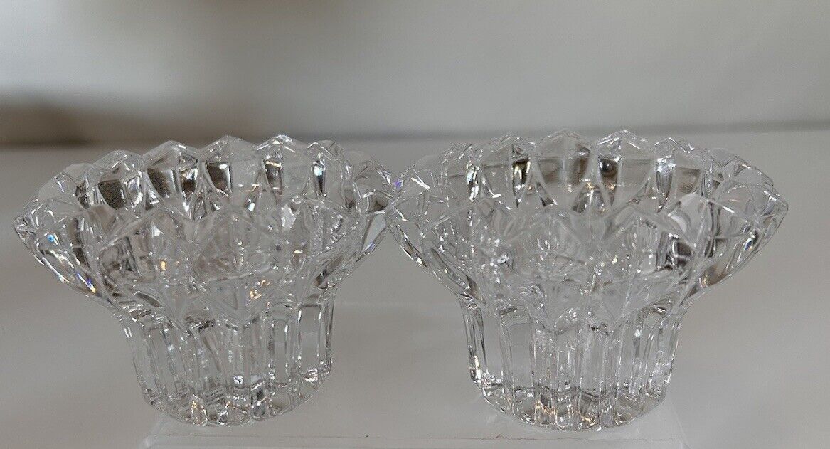Vtg Pair (2) Lead Crystal Clear Glass Candleholders for tapered Dinner candles.