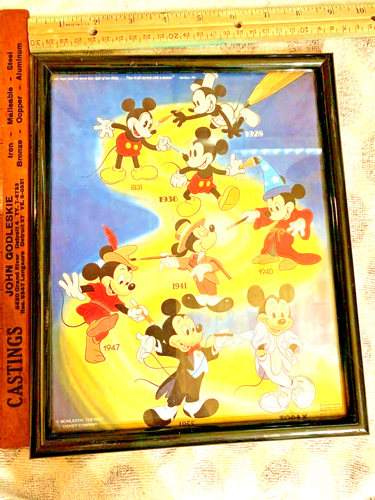 MICKEY MOUSE THE WALT DISNEY COMPANY 1986 FRAMED vintage collectible