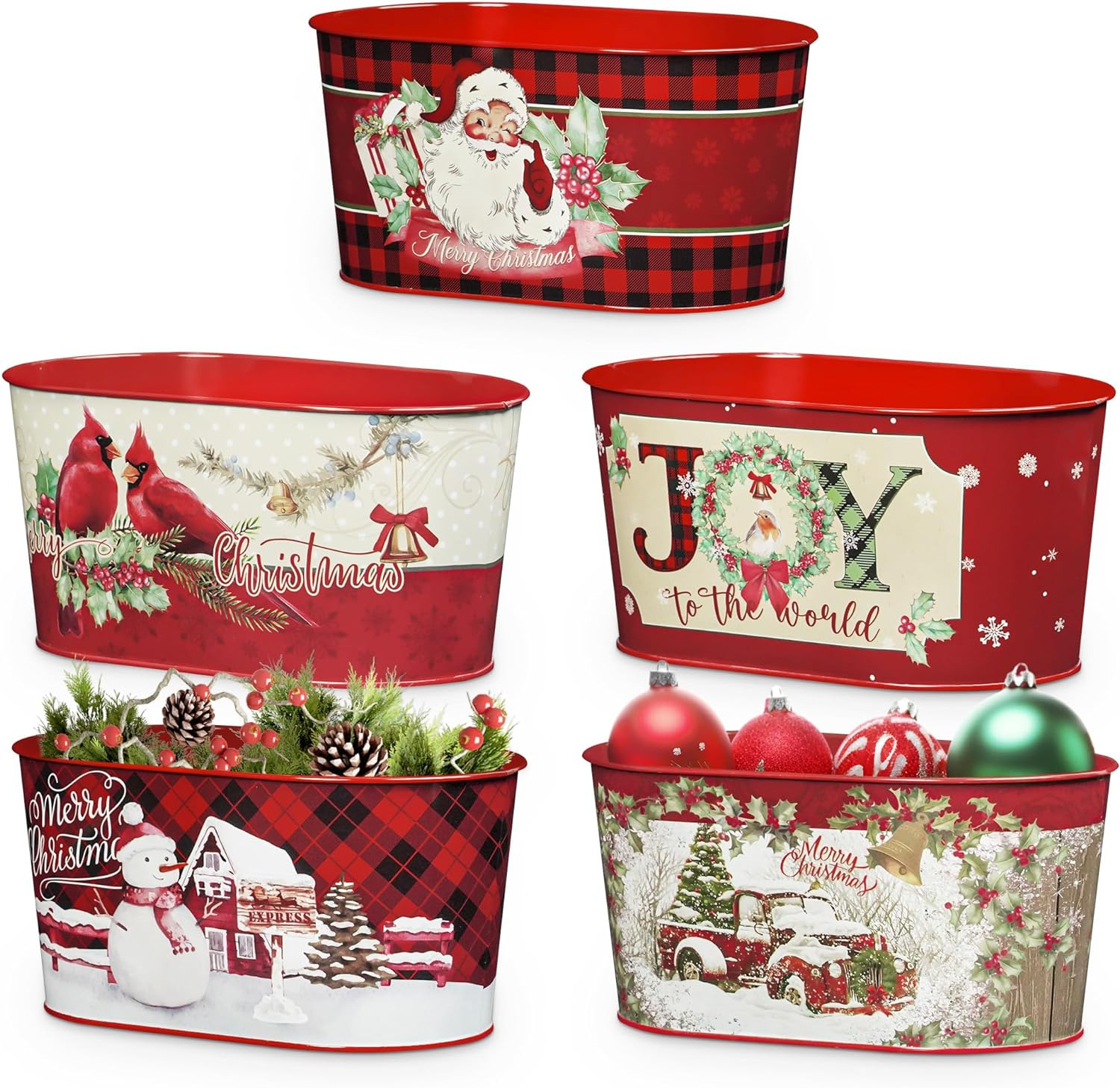 Christmas Theme Metal Buckets, Christmas Decorations Garden Planter Pots, Galvan