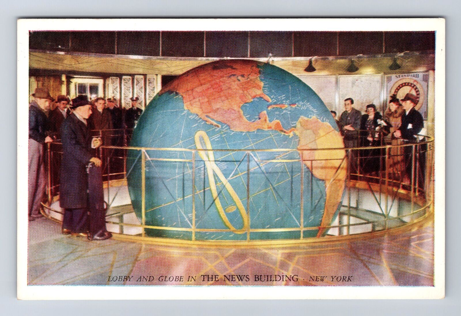 New York City NY, The New Building, Lobby & Globe, Vintage Souvenir Postcard