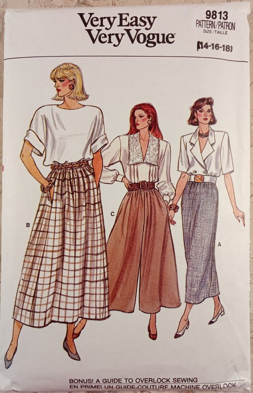 Vogue 9813 CULOTTES Skirt dirndl straight Vintage 80s Easy Sew Pattern 14 16 18