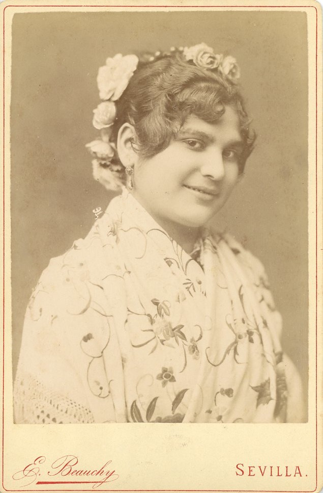 E. Beauchy, Seville, Vintage Albumen Print Woman\'s Portrait, Ti Cabinet Card