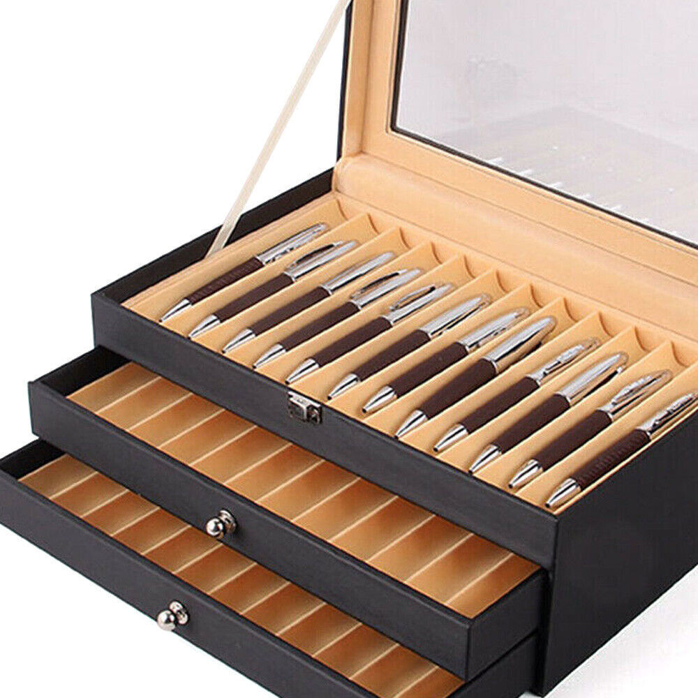 3-Layer 36slot Fountain Pen Display Case Organizer Storage Collector Leather Box