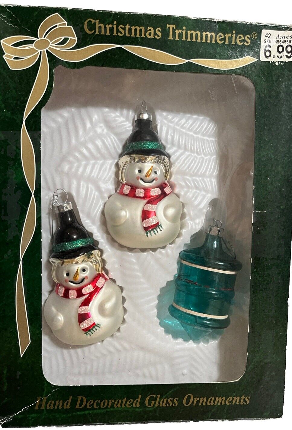 Vtg Bradford Christmas Trimmeries Ornaments Snowmen Set of 2 With Extra