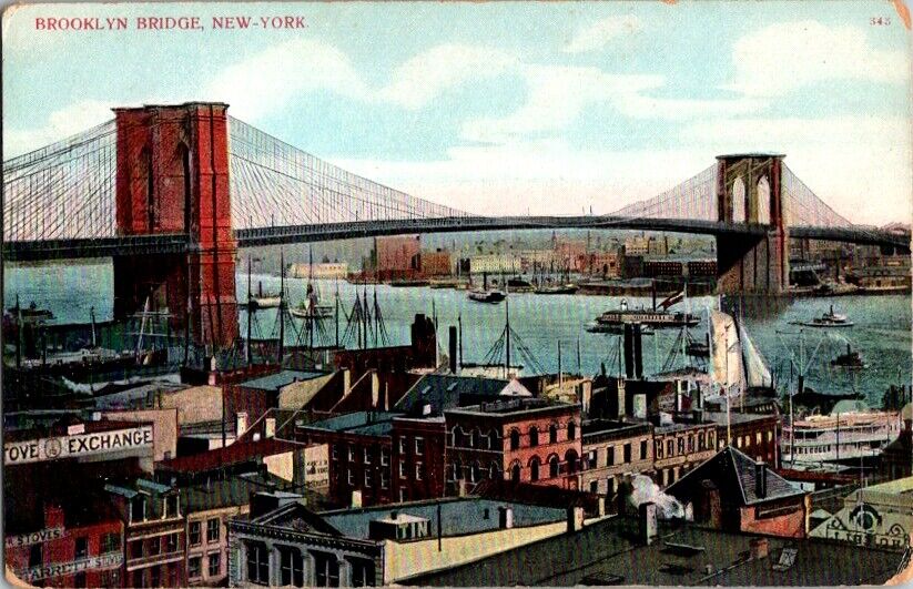 Vintage Postcard Brooklyn Bridge New York City NY New York c.1907-1915     K-356